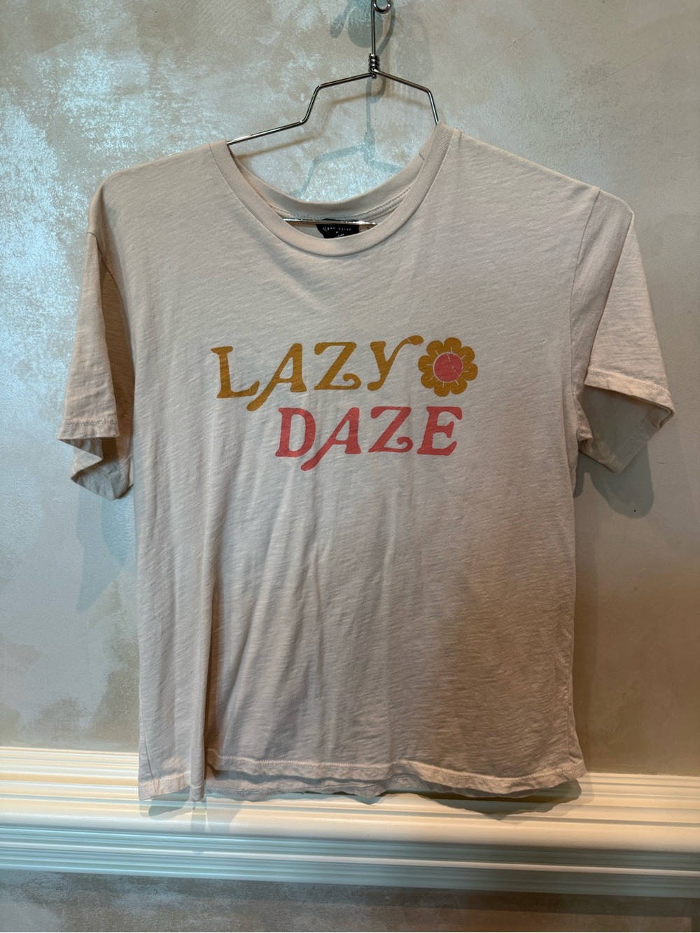 LAZY DAZE Graphic Tee - Cream with Pink & Gold Print